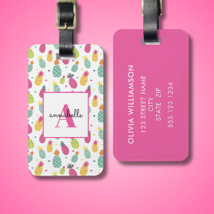 Tropical Pineapple Monogram Initial Luggage Tag