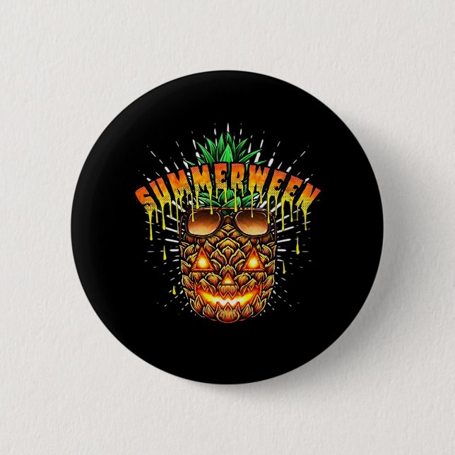 Tropical Pineapple Monster Halloween Classic Button (Front)