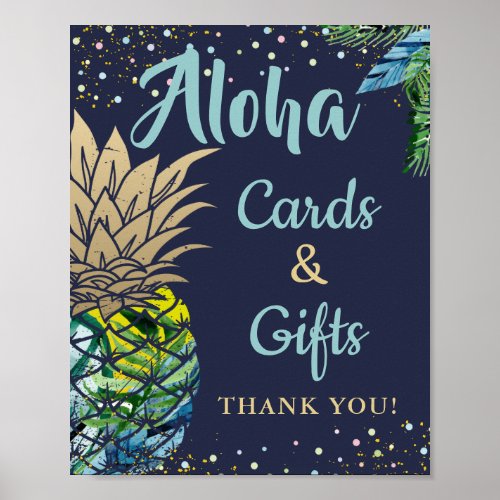 Tropical Pineapple Navy Blue Cards  Gifts Party Poster