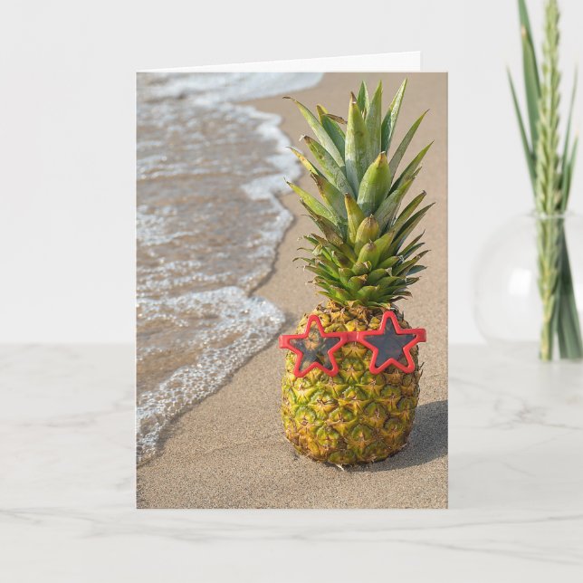 tropical pineapple on beach card (Front)