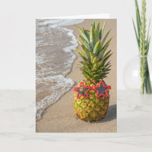 tropical pineapple on beach card