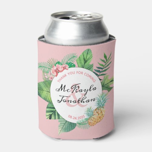 Tropical Pineapple Orchid Watercolor Wedding Favor Can Cooler
