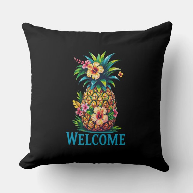 Tropical Pineapple Outdoor Pillow Aloha (Front)