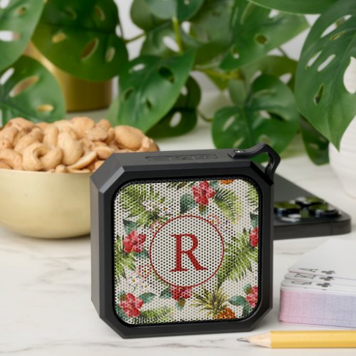 Tropical Pineapple Palm Leave Flower Monogram Bluetooth Speaker