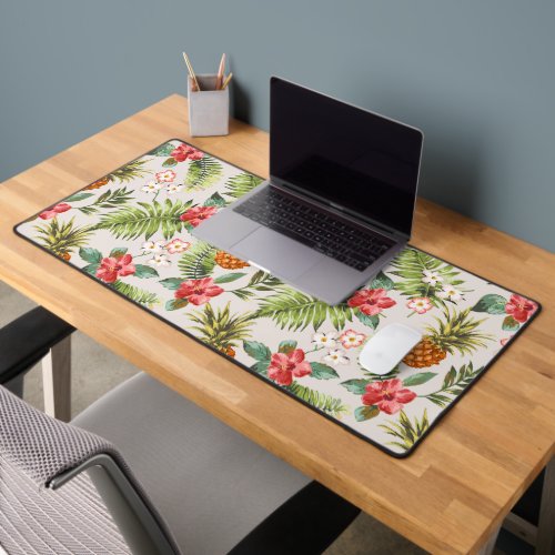 Tropical Pineapple Palm Leaves Flower Pattern Desk Mat