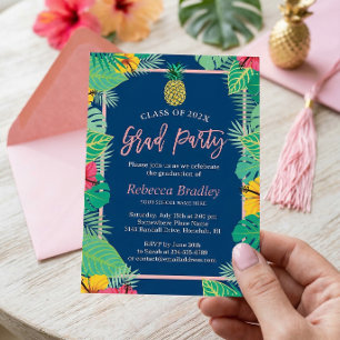 Tropical Pineapple & Palm Leaves Graduation  Invitation