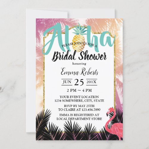 Tropical Pineapple Palm Tree Aloha Bridal Shower Invitation