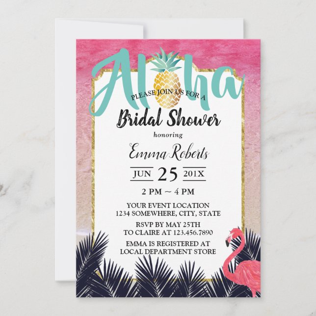 Tropical Pineapple Palm Tree Beach Bridal Shower Invitation (Front)