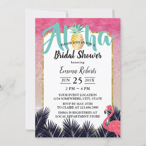 Tropical Pineapple Palm Tree Beach Bridal Shower Invitation