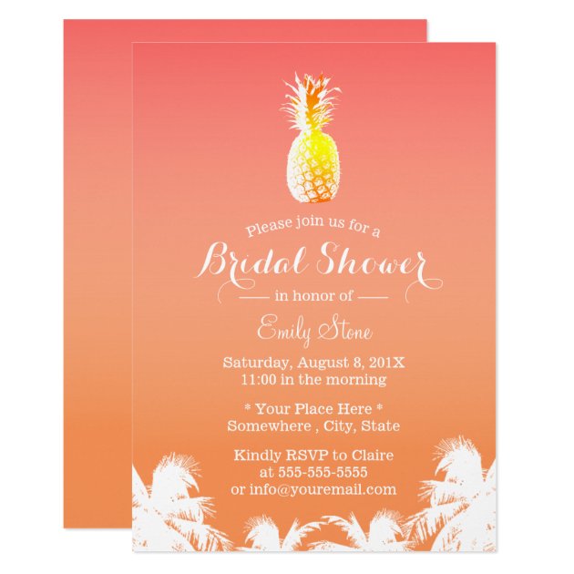 Tropical Pineapple & Palm Trees Bridal Shower Invitation