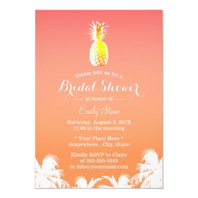 Tropical Pineapple & Palm Trees Bridal Shower Invitation