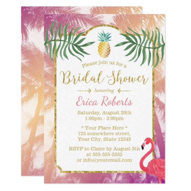 Tropical Pineapple & Palm Trees Bridal Shower Invitation