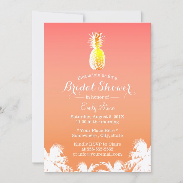 Tropical Pineapple & Palm Trees Bridal Shower Invitation (Front)