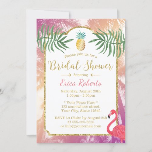Tropical Pineapple  Palm Trees Bridal Shower Invitation