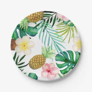 Tropical Pineapple paper plates with palms