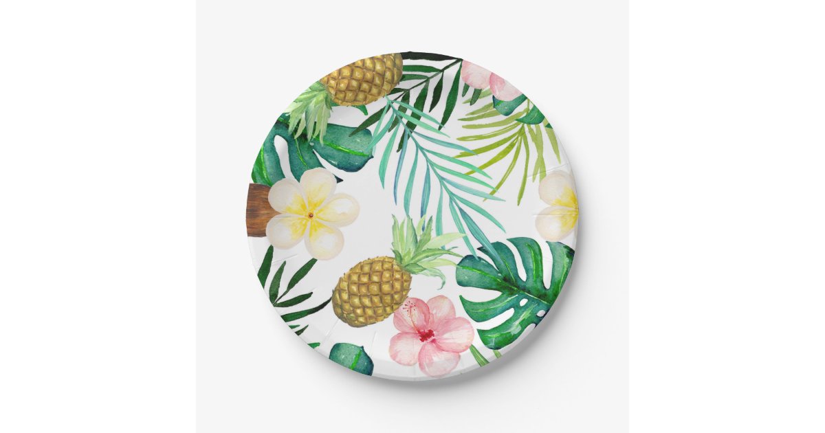 Tropical Pineapple paper plates with palms | Zazzle