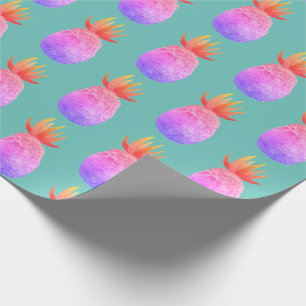 Tropical pineapple party purple pink watercolor wrapping paper