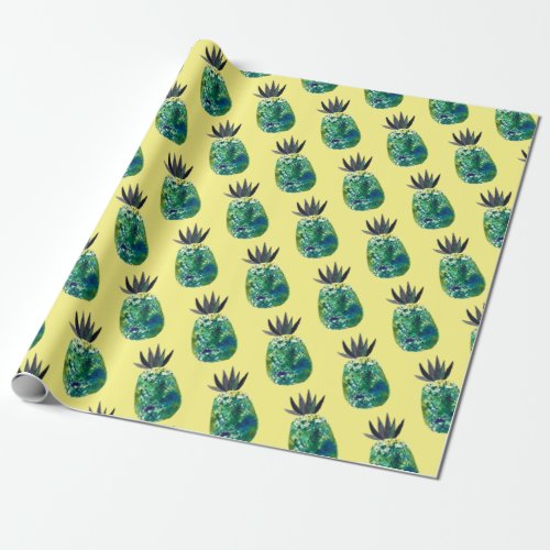 Tropical pineapple party yellow wrapping paper