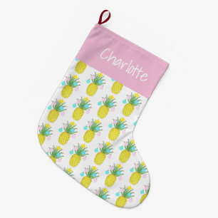 Tropical Pineapple Pastel Name Large Christmas Stocking