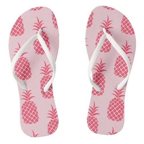 Tropical Pineapple Pattern Colorful Summer Pink Flip Flops