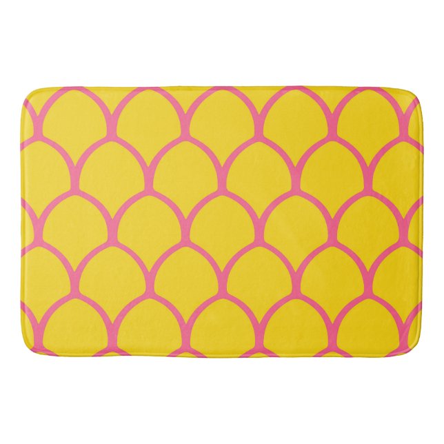 Tropical Pineapple Pattern in Pink and Yellow Bath Mat (Front)