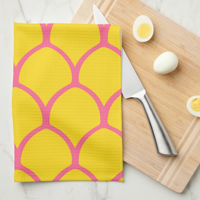 Tropical Pineapple Pattern in Pink and Yellow Kitchen Towel (Quarter Fold)