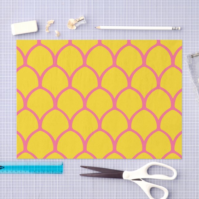 Tropical Pineapple Pattern in Pink and Yellow Tissue Paper (Craft)