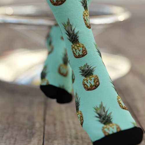 Tropical Pineapple Pattern Monogram Fruit Socks
