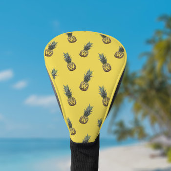 Tropical Pineapple Pattern Monogram Yellow Driver Golf Head Cover by watermelontree at Zazzle