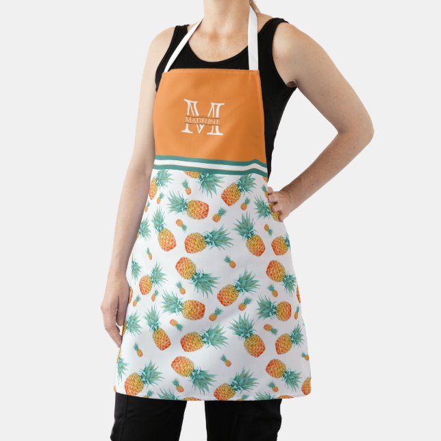 Tropical Pineapple Pattern | Monogrammed Apron (Insitu)