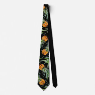 Tropical Pineapple Pattern on Black Neck Tie