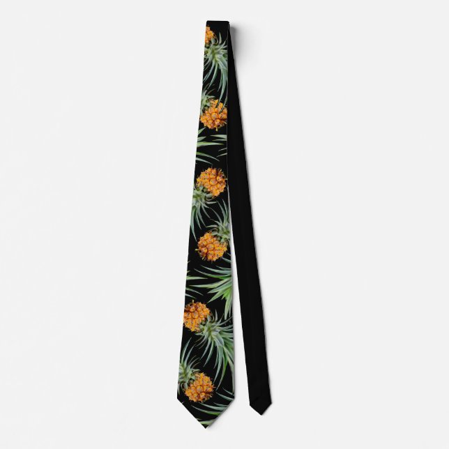 Tropical Pineapple Pattern on Black Neck Tie (Front)