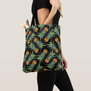 Tropical Pineapple Pattern on Black Tote Bag