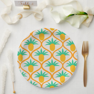 Tropical Pineapple Pattern on Orange Ogee Paper Plates