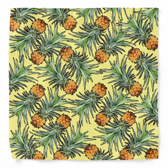 Tropical Pineapple Pattern on Yellow Bandana (Front)