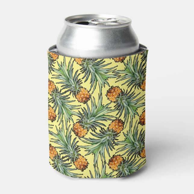 Tropical Pineapple Pattern on Yellow Can Cooler (Can Front)