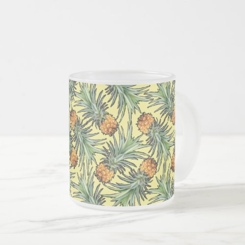 Tropical Pineapple Pattern on Yellow Frosted Glass Coffee Mug