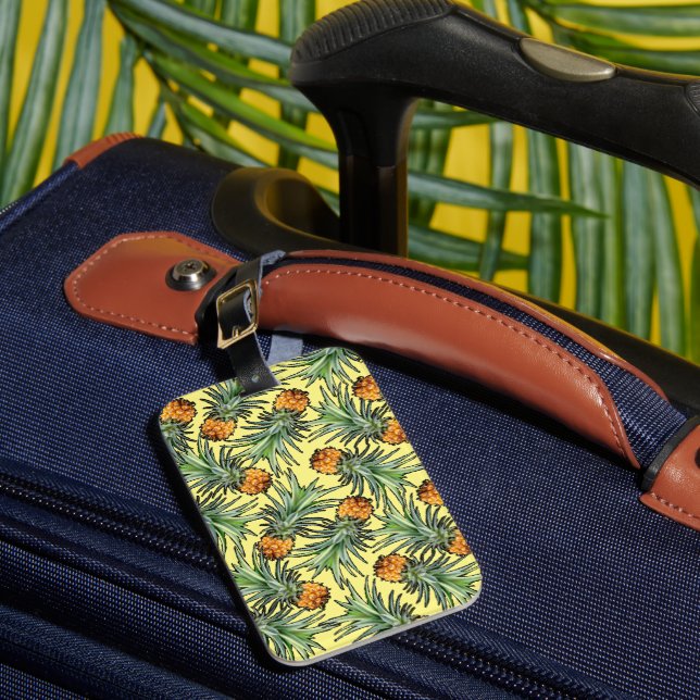 Tropical Pineapple Pattern on Yellow Luggage Tag (Front Insitu 1)