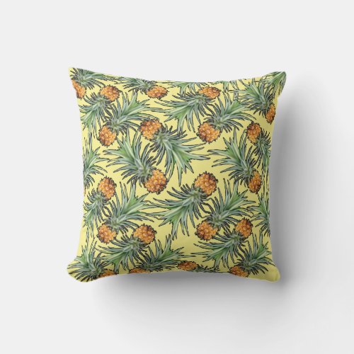 Tropical Pineapple Pattern on Yellow Outdoor Pillow