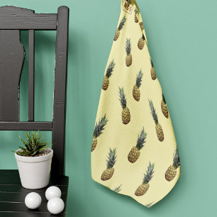 Tropical Pineapple Pattern Pale Yellow Monogrammed Golf Towel