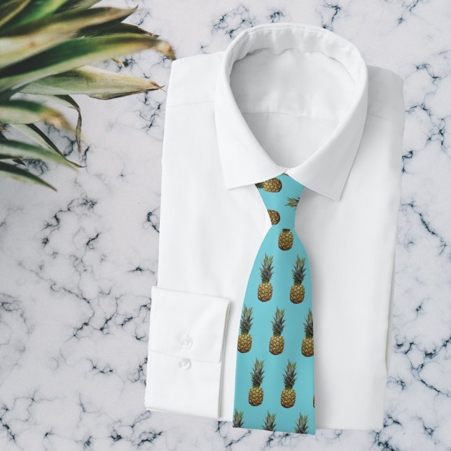 Tropical Pineapple Pattern Robin Egg Blue Summer Neck Tie (🍍Don't miss out on the pineapple fun this summer🍍)