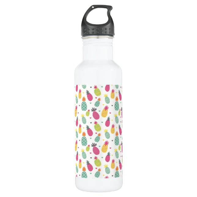 Tropical Pineapple pattern Stainless Steel Water Bottle (Front)