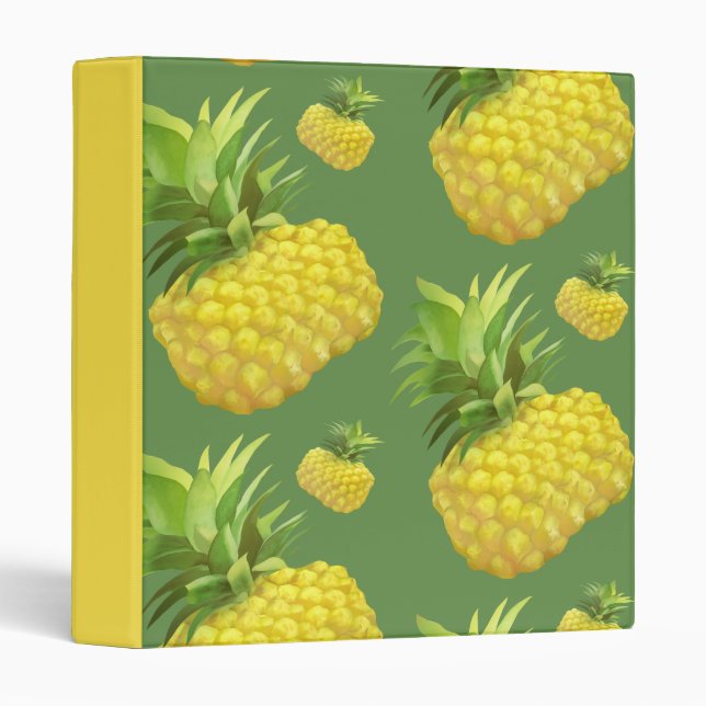 Tropical Pineapple Pattern: Summer Fruit Art 3 Ring Binder (Front/Spine)