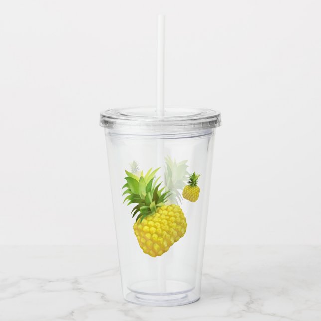 Tropical Pineapple Pattern: Summer Fruit Art Acrylic Tumbler (Front)