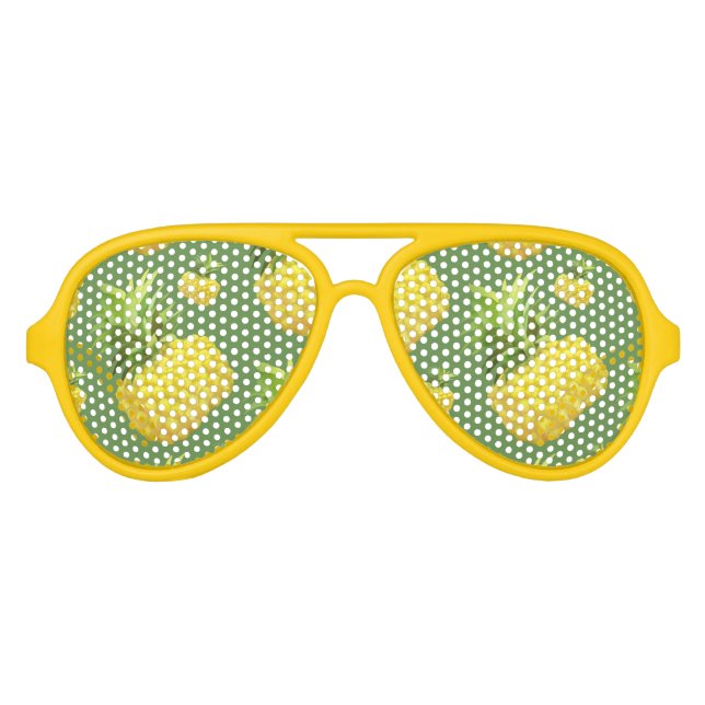 Tropical Pineapple Pattern: Summer Fruit Art Aviator Sunglasses (Front)