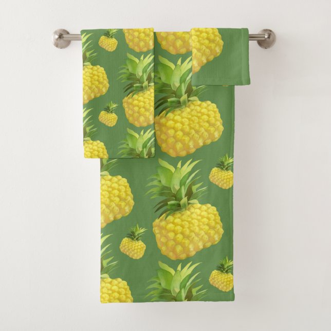 Tropical Pineapple Pattern: Summer Fruit Art Bath Towel Set (Insitu)
