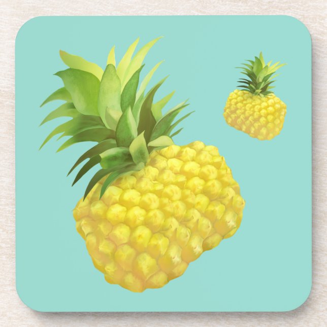 Tropical Pineapple Pattern: Summer Fruit Art Beverage Coaster (Front)