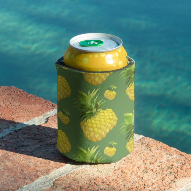Tropical Pineapple Pattern: Summer Fruit Art Can Cooler (In Situ Pool)