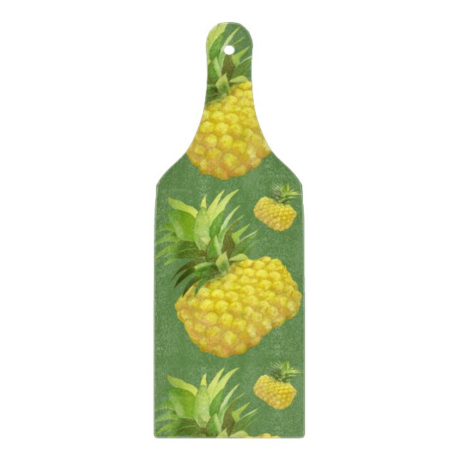 Tropical Pineapple Pattern: Summer Fruit Art Cutting Board (Front)