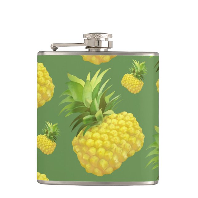 Tropical Pineapple Pattern: Summer Fruit Art Flask (Front)